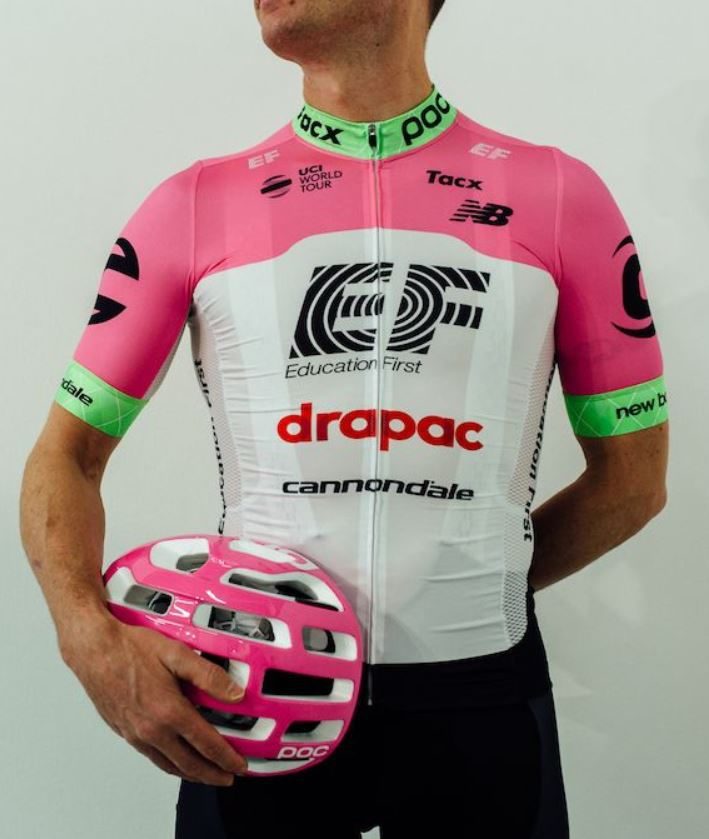 new pink pro cycling team kit from EF education first