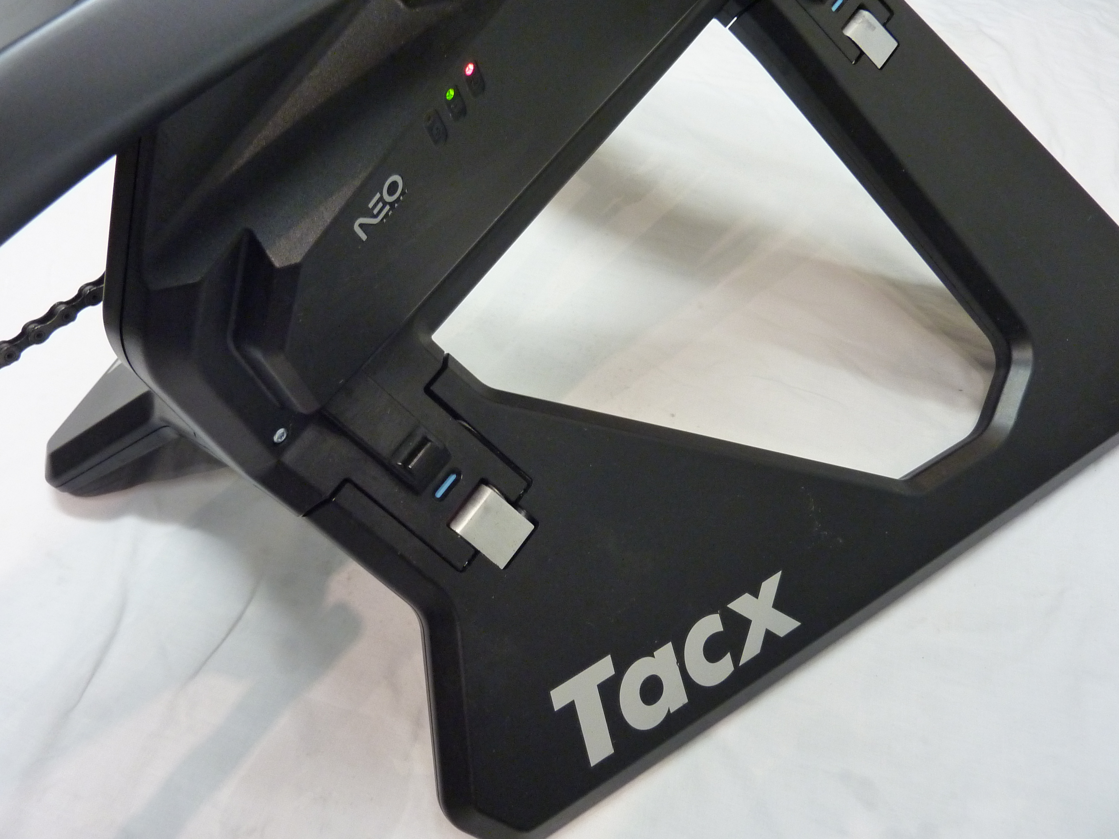 A close up of the tacx neo smart trainer