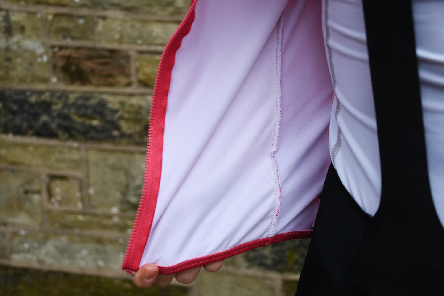 A close up of the lightly brushed fabric on the inside of the bodyfit pro classics jersey.