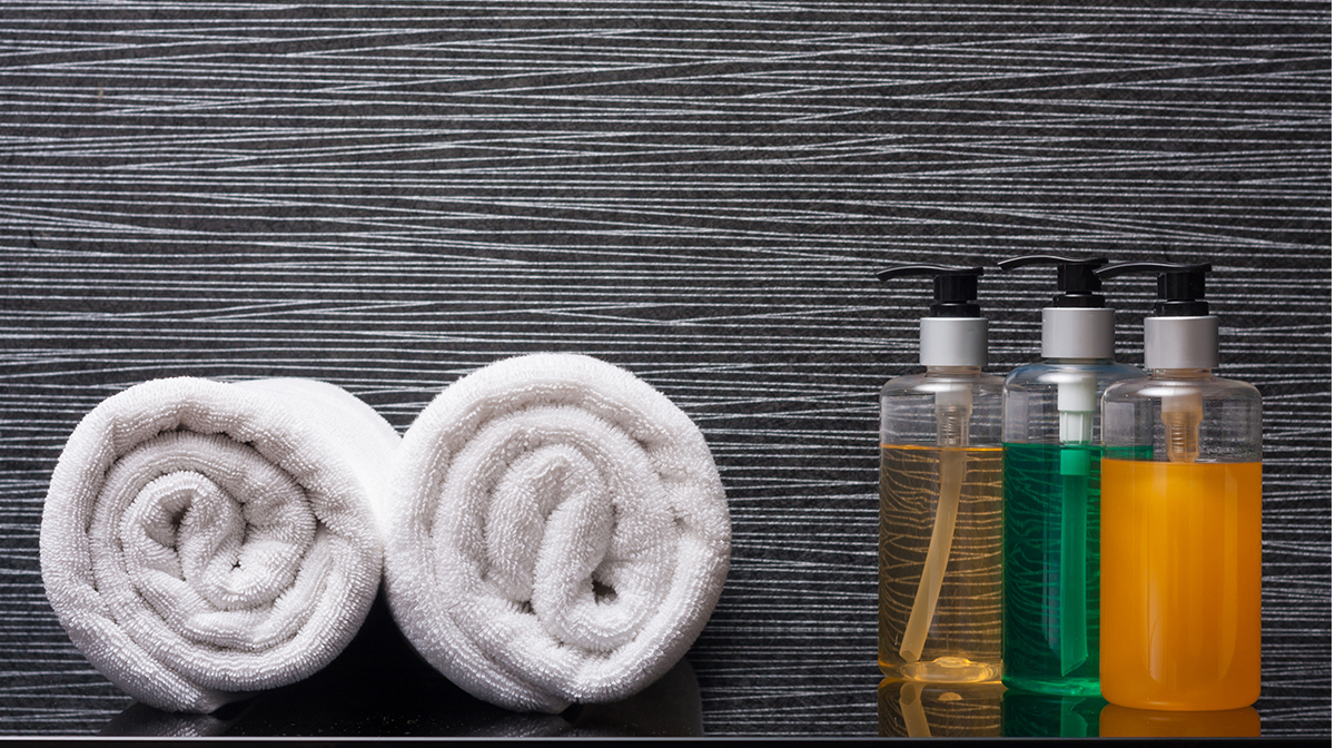 Skin care products and a towel