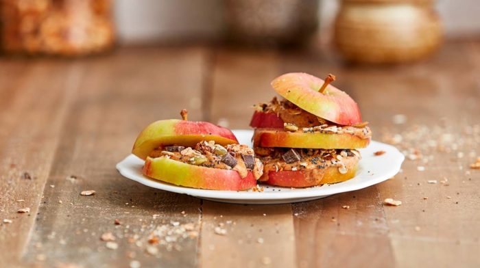 Healthy Snack Recipe | Apple, Peanut Butter And Granola Slices