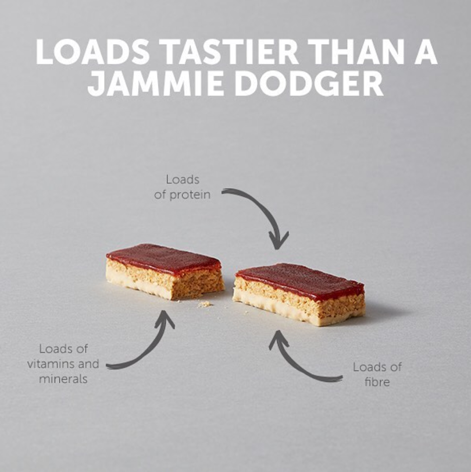 strawberry jam bar 'loads tastier than a jammie dodger' text