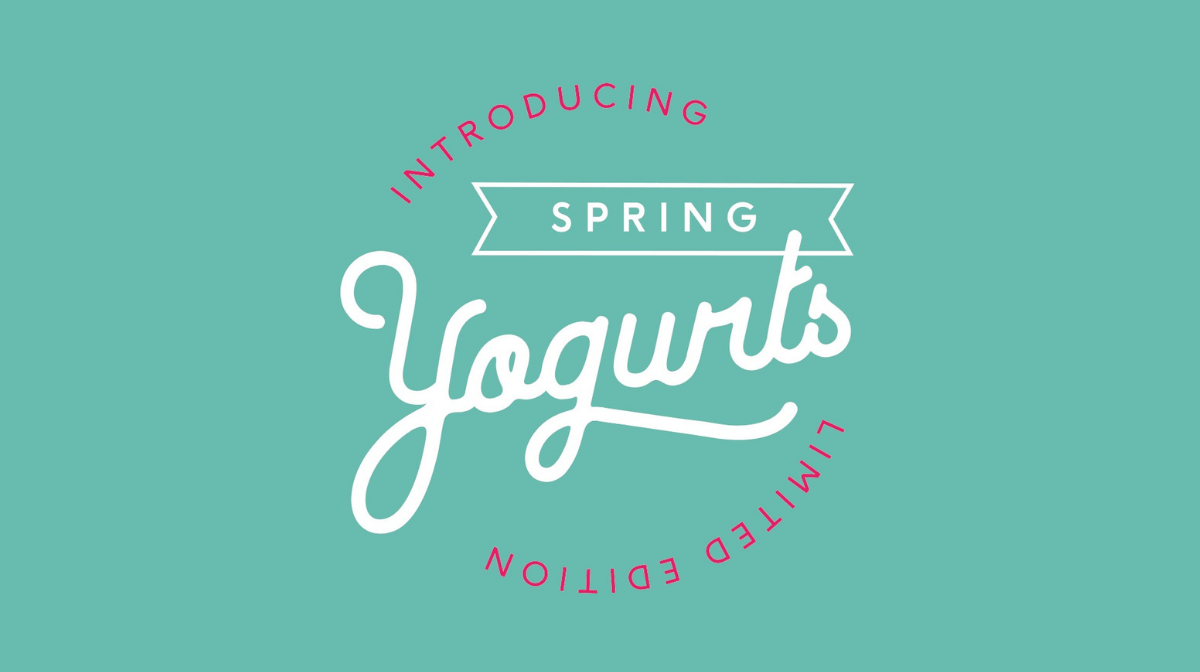 'introducing limited edition spring yogurts' text on turquoise background