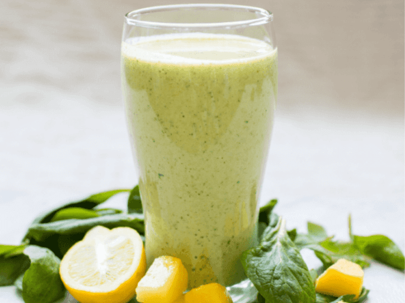 A healthy high-protein pineapple mango banana smoothie