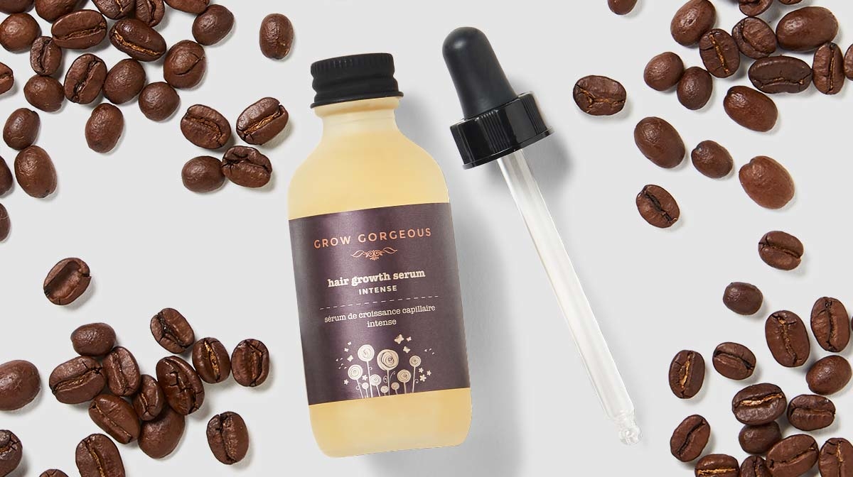 The Grow Gorgeous Hair Serum Intense, infused with coffee to help prevent hair loss