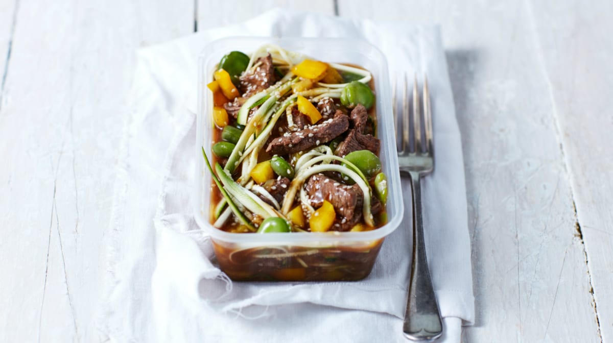 Low-Carb Teriyaki Beef Zoodles | 4-Day Beef Meal Prep