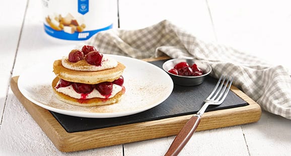 Mandel Kirsch Pancakes | Gesundes Pfannkuchen Rezept