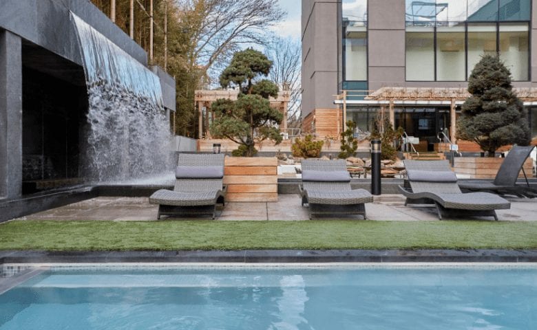 Outdoor terrace and sun loungers