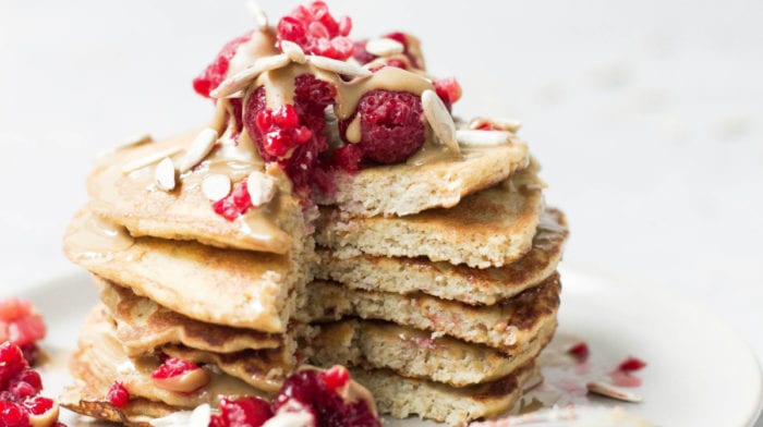 Almond Butter & Raspberry Protein Pancakes | Healthy Treat