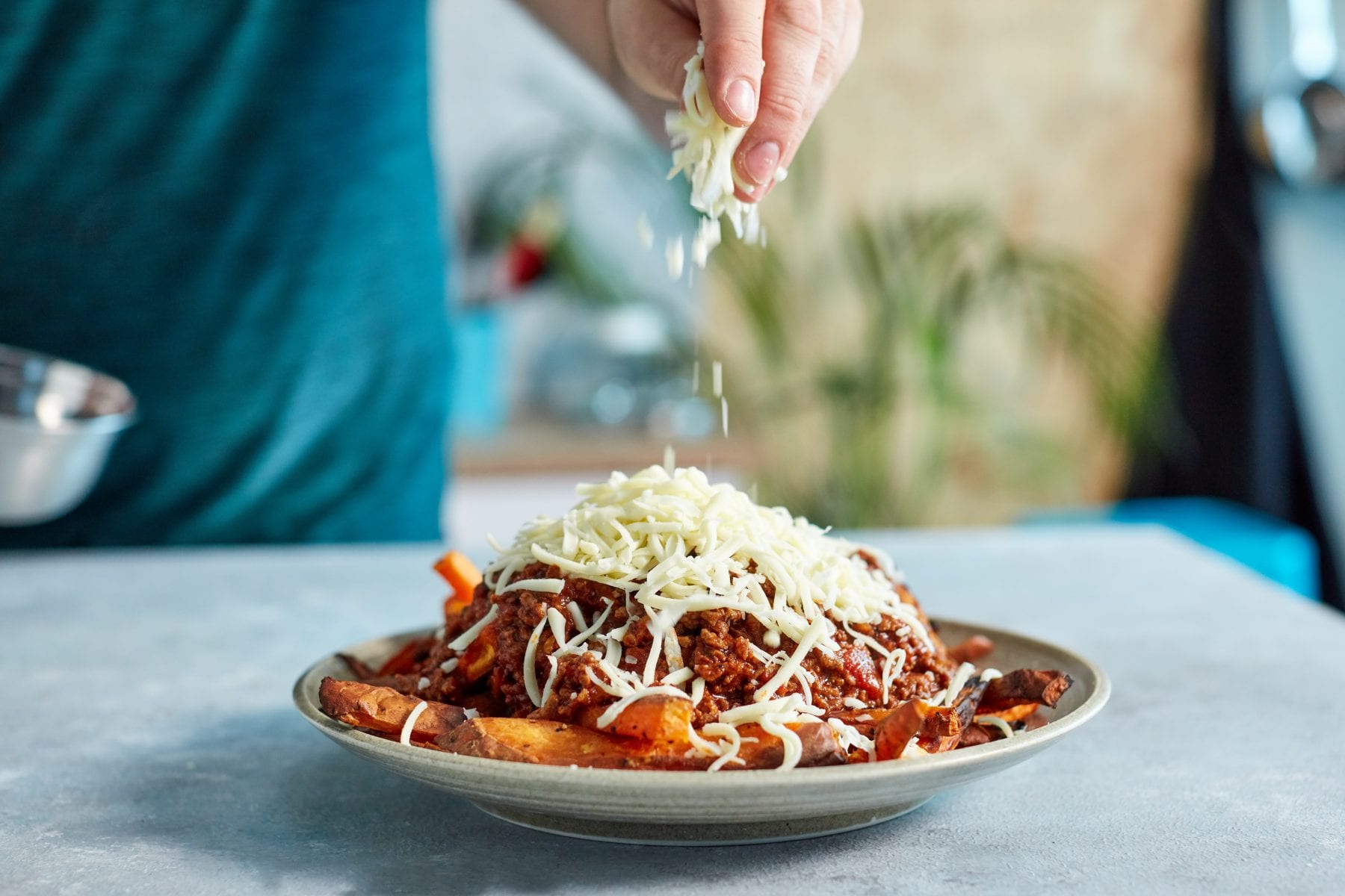 Protein-Packed Sweet Potato Chilli Cheese Fries