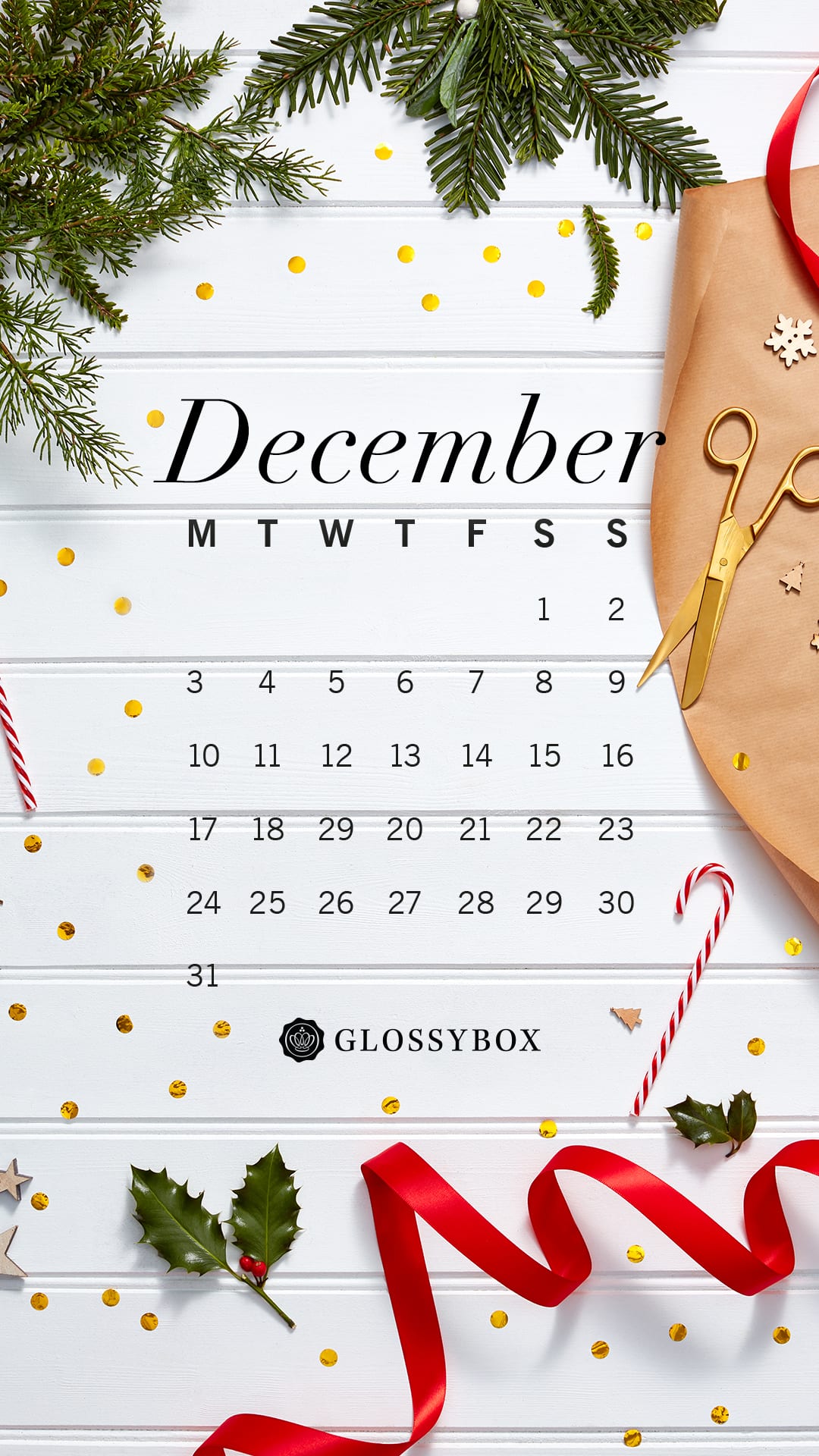 December 2018 GLOSSYBOX Calendar