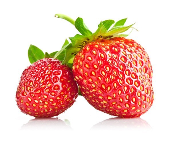 Set strawberry berry with green leaf and flower