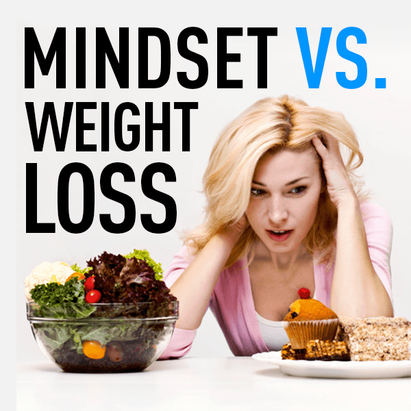 Mindset vs Weight Loss with Girl Looking at Healthy vs Unhealthy Food