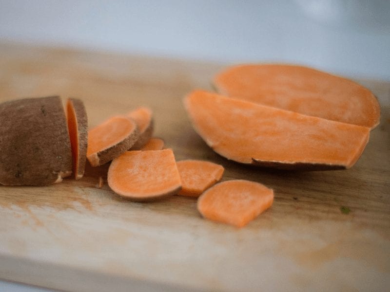 A sliced sweet potato