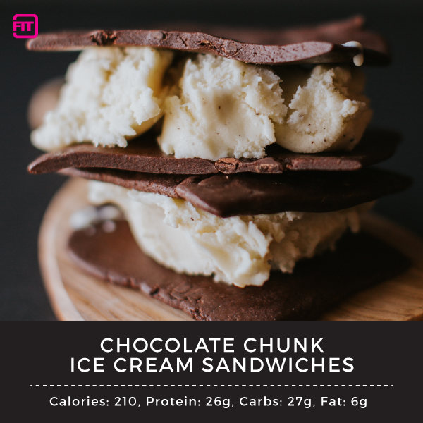 chocolate chunk ice cream sandwich with ideallean protein bars