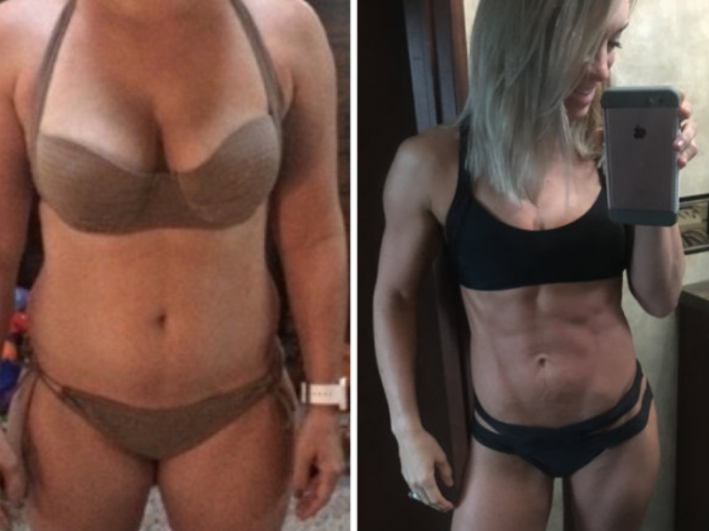 A woman's before and after weight loss transformation