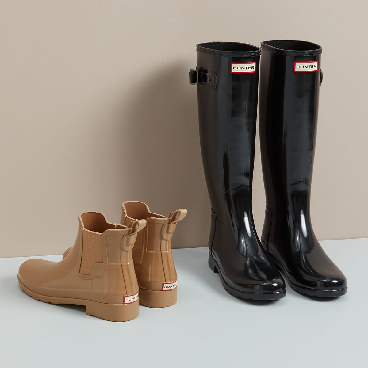 flat black hunter boots