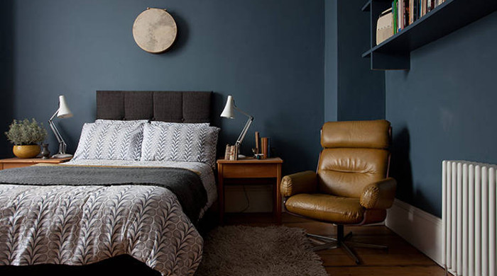 peaceful home - masculine blue bedroom