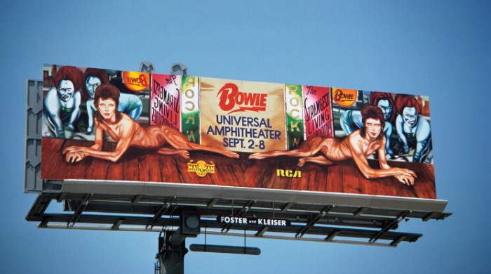 Rock 'n' Roll Billboards of LA's Sunset Strip: A billboard featuring David Bowie to promote his show at the Universal Amphitheater.