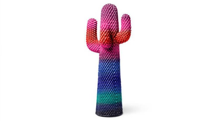 A colourful, striped cactus coat stand by Gufram in collaboration with Paul Smith at Milan Design Week 2016.