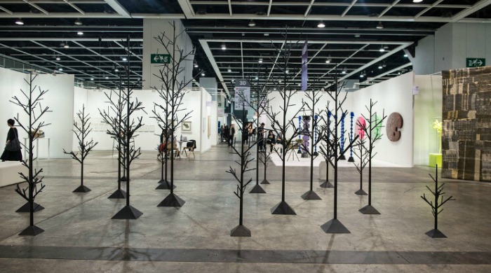 Peter Liversidge’s installation of skeletal trees at Art Basel Hong Kong 2016.