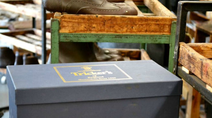 A shoe box at the Tricker's factory.