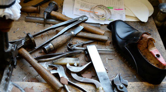 A selection of shoe making tools at the Tricker's factory.