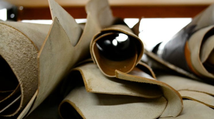 Rolls of leather at the Tricker's factory.