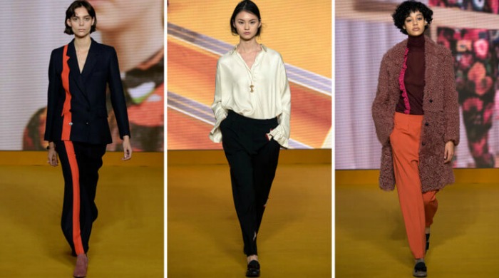 Three models on the catwalk for the Paul Smith AW16 show.