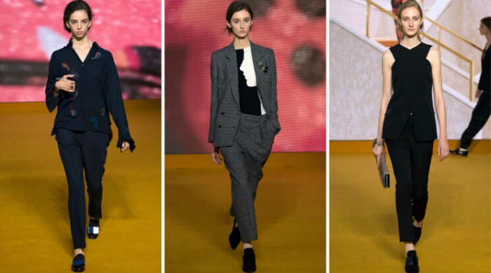 Three models on the catwalk for the Paul Smith AW16 show.