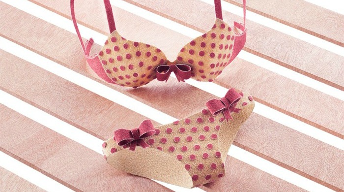 Women's underwear made out of sandpaper by Mandy Smith and Bruno Drummond.