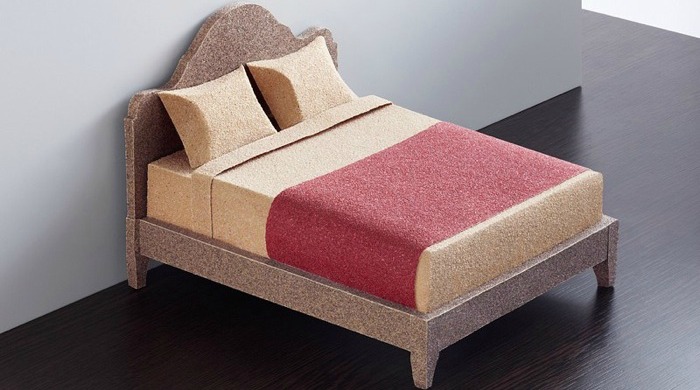 A bed made out of sandpaper by Mandy Smith and Bruno Drummond.