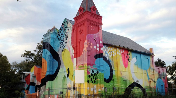 The outside of a church painted by Hense.