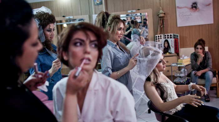 Iranian women in a beauty salon in Tehran. It is forbidden for men to enter to women beauty salon and also they cannot do any make up for women.