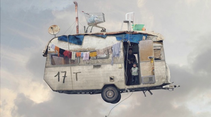 An old caravan in the sky from 'Flying Houses' by Laurent Chehere.
