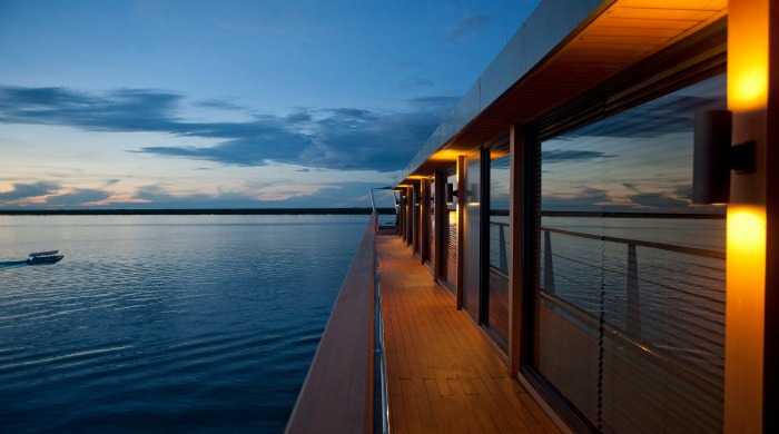 The observation deck of the Aqua Mekong cruise ship.