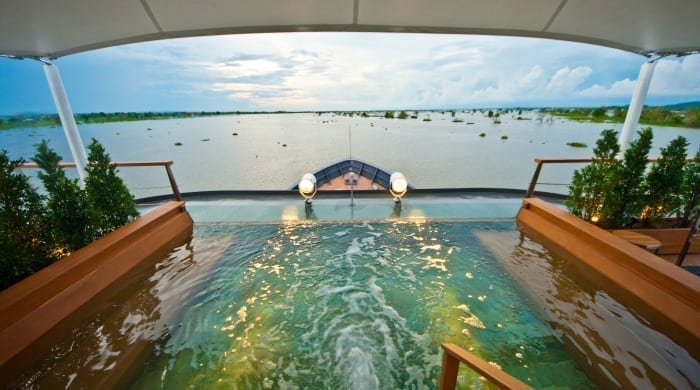The pool on the Aqua Mekong cruise ship.