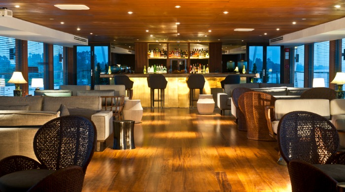 The bar in the Aqua Mekong cruise ship.