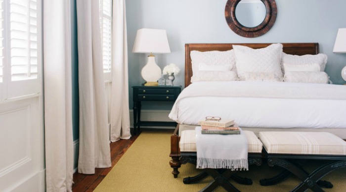 A bedroom in the Zero George Street Hotel, Charleston.
