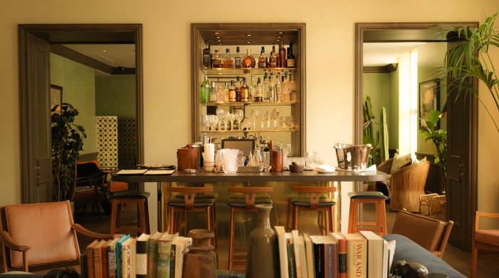 A bar and living area in the South Kensington Club.