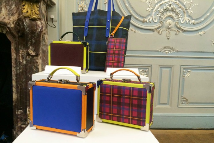 Tartan print bags from the Aspinal of London X Être Cécile AW15 range.