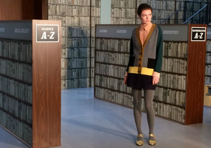 A model on the runway for Orla Kiely AW15.