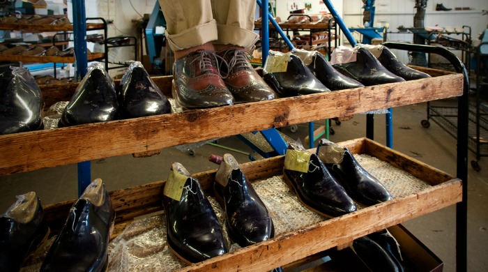 Shoes being made inside the Grenson factory.