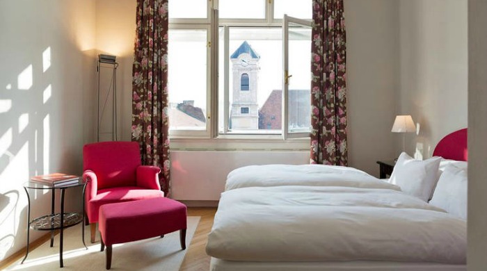 A bedroom in Hotel Altstadt, Vienna.