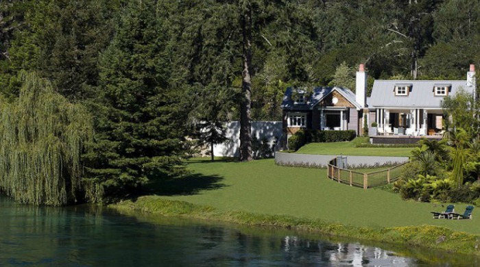 The gardens and lake by Huka Lodge, New Zealand.