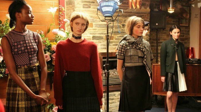 Models at the London Fashion Week Le Kilt AW16 show.