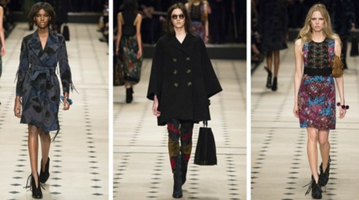 Models on the catwalk for the London Fashion Week Burberry AW15 show.