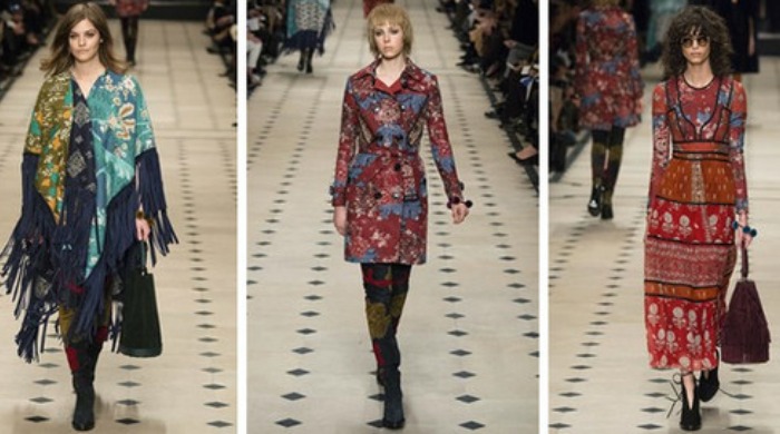 Models on the catwalk for the London Fashion Week Burberry AW15 show.