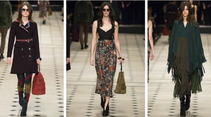 Models on the catwalk for the London Fashion Week Burberry AW15 show.