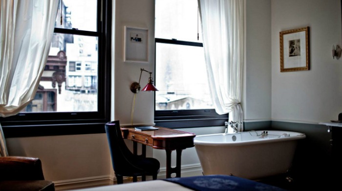 A bedroom inside the NoMad Hotel, New York.